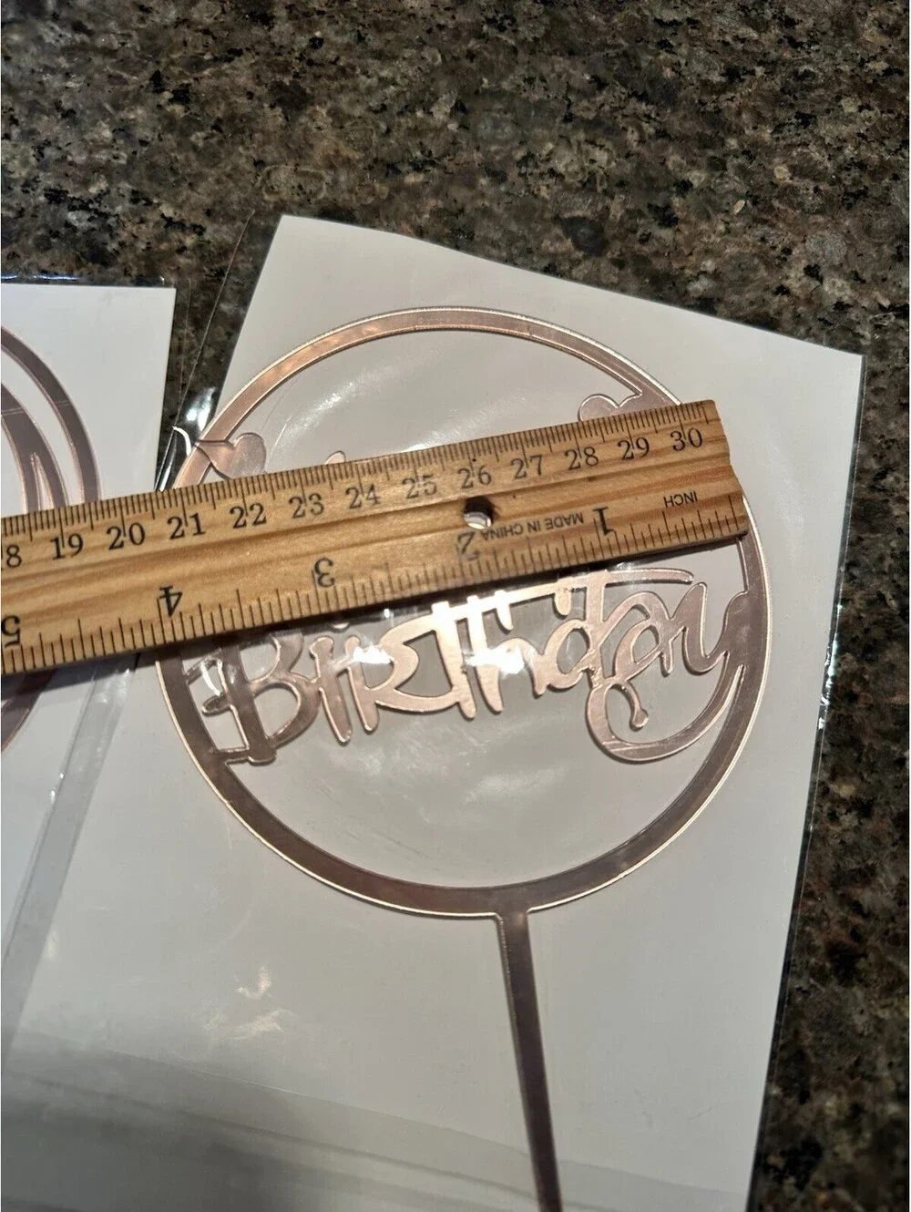 Rose Gold Acrylic Happy Birthday Cake Topper Round Party Decoration Set of 2